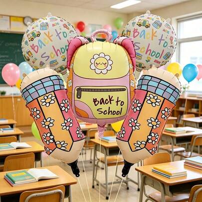 Set de 5 globos con forma de lápiz - Diseño "La escuela es genial", decoración colorida del campus para la temporada de regreso a clases, fondo de fiesta y decoración del aula, globos para eventos festivos, regalos de regreso a clases, decoraciones para un ambiente alegre, globos de alta calidad impresos