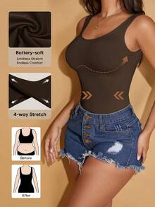 Women's Crew Neck Seamless Slimming Sports Camisole Casual Summer - Coffee Brown - View 2