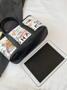 优雅女士手提包，大容量设计，防水耐用，时尚通勤包，休闲简约百搭风格，手提/肩带两用，女士精致旅行之选 - 黑色 - 查看 3