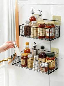 Wall-Mounted Multi-Function Kitchen Storage Rack, Comes With 2 Damage-Free Adhesive Bases, Durable Metal Vegetable/Garlic/Onion Storage Baskets, Ideal For Small Space Storage - Multicolor - View 4