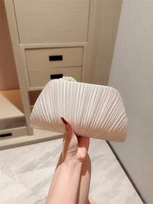 Túi Moonlit Eve, 1 chiếc ví cầm tay satin xếp ly tối giản, túi xách đính ngọc trai lãng mạn, thích hợp cho các bữa tiệc, đám cưới, lễ tốt nghiệp, có thể phối cùng trang phục lễ hội, váy dạ hội và váy đính sequin. - trắng - Xem 8