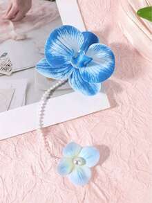 1件法式休闲风兰花珍珠链侧夹，小众甜美可爱少女假日氛围刘海夹，百搭日常发饰，母亲节/生日礼物 - 彩色 - 查看 7