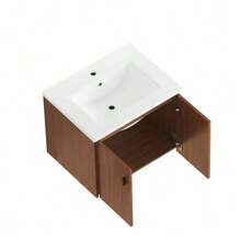 60cm Bathroom Cabinet In Reddish-Brown. Ample Storage Space: 2 Soft-Close Doors. - Brown - View 10