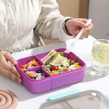 1 pieza Fiambrera para adultos, Caja bento transparente de 3 compartimentos, Fiambrera de gran capacidad de una sola pieza, Diseño a prueba de fugas, Incluye utensilios, Caja para aperitivos, Adecuada para comer al aire libre, Oficina, Uso escolar, Suministros de cocina, Esencial para la vuelta al colegio - Multicolor - Ver 5