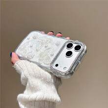 Ốp lưng điện thoại chống trượt hình sóng nước với họa tiết bướm, hoa ngọc trai, lấp lánh, mạ điện, bảo vệ toàn diện, tương thích với iPhone 17/16/15/14/13 Pro Max - trắng - Xem 10