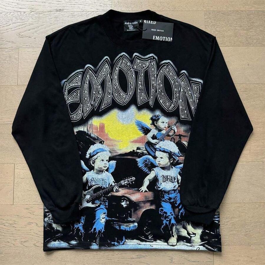 2026 MIXED EMOTION Long Sleeve T-Shirt Men Women High Street Full Print 100% Cotton Crewneck Hip Hop Oversized Tops Tops Hoodies Summer Clothes Western Outfits For Women Summer Outfits For Women Jackets Sweater Jackets For Women - 圖6 - 查看 1