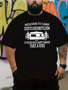 2026.Tops. T-shirt à manches courtes pour hommes avec motif amusant de camping - Design "Bienvenue au camp Quitcherbitchin" - Coupe régulière, col ras-du-cou, décontracté - Polyester, léger et confortable, convient pour le printemps, l'été, l'automne, grande taille pour tenue d'été pour hommes. - Noir - Voir 6