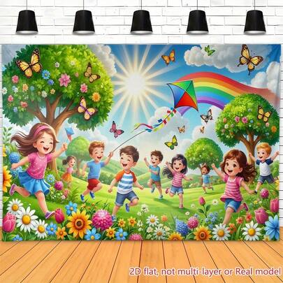 Tranh 2D phẳng - Tranh 2D phẳng, Tranh 2D phẳng - Tranh 2D phẳng, Biểu ngữ ngang in 2D phẳng dùng cho các bữa tiệc, với hình ảnh mặt trời, cầu vồng và bướm, phông nền tuyệt vời cho nhiều sự kiện lễ hội. Thích hợp để trang trí phòng khách, phòng ngủ, văn phòng.