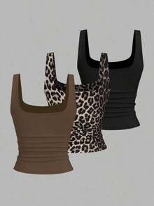 de tirantes con cuello cuadrado y pliegues, informal, para verano - Multicolor - Ver 2