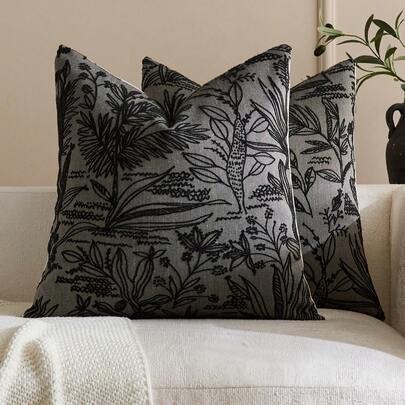 1pc Black (No Filling) Vintage Floral Pattern Throw Pillow Cover, Fashionable Retro Comfortable Jacquard Chenille Fabric + Faux Cashmere Decorative Pillow Sham, Suitable For Daily Home Decor, Sofa, Bed, Bedroom, Gifts, Holiday Decoration, All Seasons