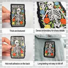 RHUAGYP 1pc Never Better Skull & Flower Gothic Style Embroidered Patch, Iron-On / Sew-On, Suitable For Clothing, Bags, Punk Horror Style Decorative Applique - Multicolor - View 3