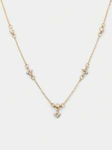 1pc Women's Necklace, Copper Alloy Cubic Zirconia Four-Leaf Clover Tassel Pendant Necklace, Layering Daily Accessory Gift (Random Pendant Quantity) - Yellow Gold - View 1