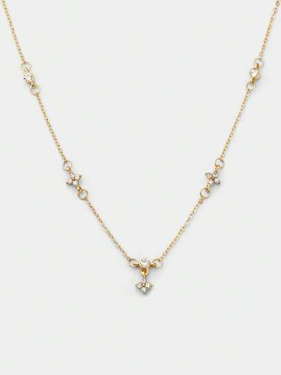 1pc Women's Necklace, Copper Alloy Cubic Zirconia Four-Leaf Clover Tassel Pendant Necklace, Layering Daily Accessory Gift (Random Pendant Quantity)