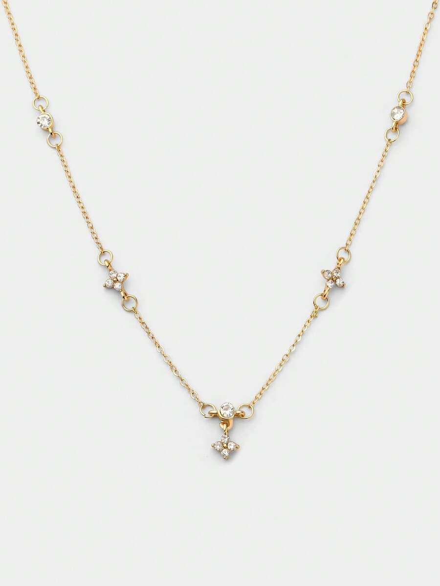 1pc Women's Necklace, Copper Alloy Cubic Zirconia Four-Leaf Clover Tassel Pendant Necklace, Layering Daily Accessory Gift (Random Pendant Quantity) - Yellow Gold - View 1