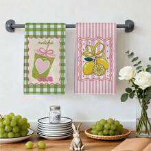 2pcs Green Plaid, Pink Stripe, Lemon Print Kitchen Towels, 40*60cm Super Soft Microfiber Dish Cloths, Farmhouse Style Decor, Housewarming Gift, Suitable For Kitchen And Bathroom - Green - View 8