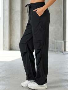 GRIM PANDA 女款快乾工裝長褲，抽繩設計，多個拉鍊口袋，可調節褲腳，透氣長褲，適合登山、瑜伽、跑步、旅行、休閒、戶外 - 黑色 - 查看 2