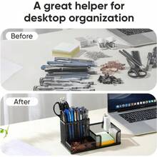 Organizador de escritorio de malla, carrito de suministros de oficina con portalápices y cestas de almacenamiento para accesorios de escritorio, 3 compartimentos, negro - 3 rejillas Negras - Ver 4