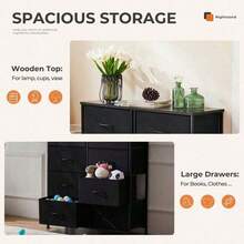 Sweetcrispy 3 Sizes Dresser Bedroom, Storage Drawers, Tall Large Fabric Storage Tower Organizer,Organization And Storage Clothes Organizer , Chest Of Drawers With Metal Frame Wooden Top Nursery, Closet, Living Room, Entryway, White - màu đen - Xem 11