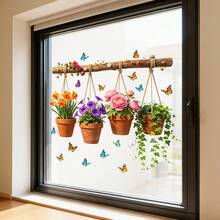 1 pieza Adhesivo de pared con diseño de flores y mariposas en acuarela, autoadhesivo y removible para sala de estar, dormitorio, decoración del hogar - Unitalla - Ver 1