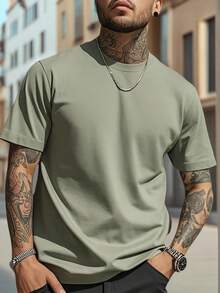 Men's Solid Color Short Sleeve T-Shirt, Comfortable, Breathable, For Summer. - 淺灰色 - 查看 9
