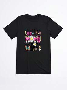 Camiseta Negra con Estampado de Moni y Palabras Coloridas para Mujer Casual - Negro - Ver 2