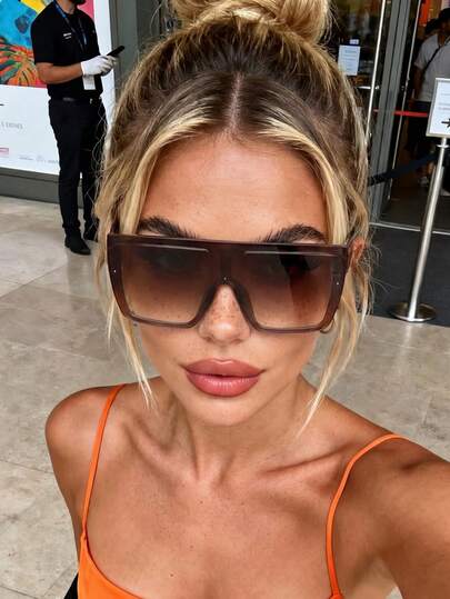1 Pair Shield Shaped Cool Brown Wraparound Fashionable Glasses,Suitable For Fishing, Sports, Vacation, Travel, Driving, Street, Beach, Outdoor Activities, Golf, Festivals, Hiking, Street Style, Parties