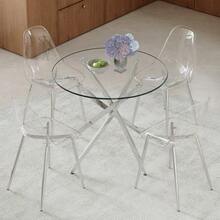 Table And Chair Set. Luxury 88cm Tempered Glass Dining Table + 4 Clear Plastic Dining Chairs. Modern And Minimalist Set Of 1 Table And 4 Chairs, Ideal For Small Dining Rooms. - Silver - View 4