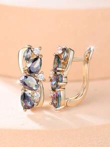 Vanel 1 Đôi bông tai vàng đính đá Cubic Zirconia thanh lịch, kiểu dáng giọt nước và hình bầu dục, trang sức thời trang thích hợp đeo hàng ngày. - Màu vàng kim - sắc màu rực rỡ - Xem 3