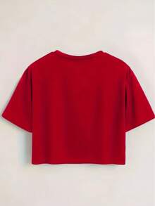 Women's Casual Neck Cropped T-Shirt Skull Around The Fur - Vintage Graphic Tee, Grunge Streetwear Aesthetic, Y2K Nu-Metal Tee - 紅色 - 查看 3