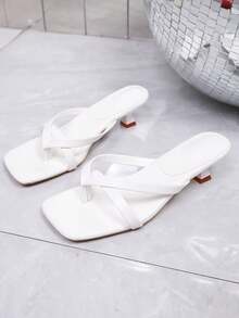 Dép xỏ ngón nữ màu trơn, mũi vuông, gót thấp, kiểu dáng gợi cảm, thời trang, thoải mái, phù hợp cho đám cưới, dạ hội, tiệc tùng và mặc hàng ngày mùa hè. - trắng - Xem 3