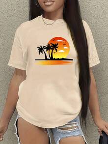 S274 Casual Short Sleeve T-Shirt With Custom Print - 米白色 - 查看 1