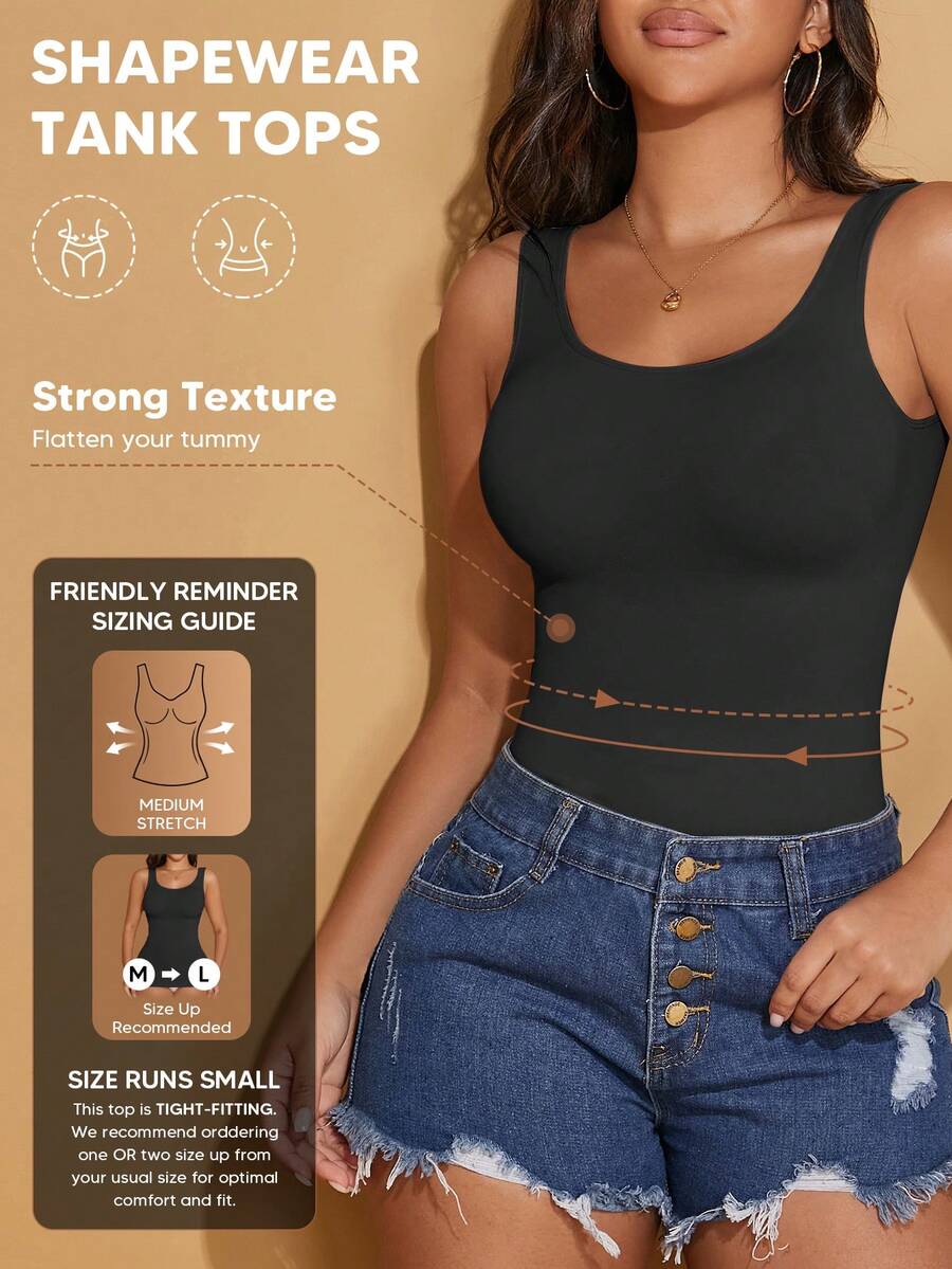 Women's Crew Neck Seamless Slimming Sports Camisole Casual Black Summer - Black - View 1