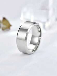 1 pieza Anillo de acero inoxidable minimalista y elegante de 8MM con bisel para hombres - Borde biselado simple - Ver 2