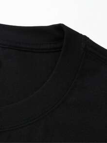 [Tiemu Premium Selection] 100% Cotton Printed T-Shirt, Ribbed Collar With Turn-Up, Durable Pure Cotton Short Sleeve T-Shirt, Chinese Style, Modern, Multicolor Letter Print, Summer, Versatile, Plus Size, Couple's. - 黑色 - 查看 3