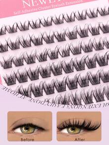 Neweye 60 cụm mi giả đã dán sẵn, độ cong D, dày và rậm, kích thước 10-16mm, tự làm mi nối, mi mắt mèo dày, không cần keo, mi rời, vẻ ngoài tự nhiên, cụm mi đen, không cần keo hoặc tẩy trang, mi giả kiểu truyện tranh, quà tặng cho phụ nữ và bé gái, dụng cụ trang điểm. - D - Xem 2