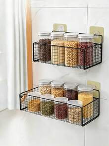 Wall-Mounted Multi-Function Kitchen Storage Rack, Comes With 2 Damage-Free Adhesive Bases, Durable Metal Vegetable/Garlic/Onion Storage Baskets, Ideal For Small Space Storage - Multicolor - View 7