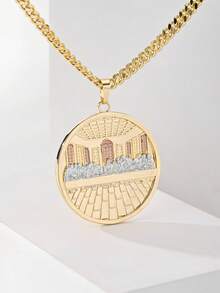 14K Gold Plated Copper Last Supper Vintage Religious Style Women's Necklace, 60cm Classic Cuban Chain, Exquisite Delicate Non-Exaggerated Personalized Pattern, Perfect As Communion Souvenir And Baptism Gift, Suitable For Daily Wear And Religious Ceremonies, Gentle And Elegant - Yellow Gold - View 1