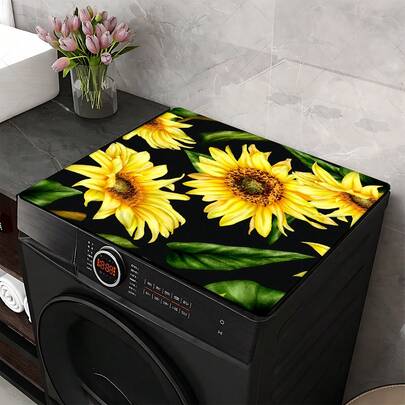 1 tấm phủ chống bụi máy giặt in họa tiết hoa hướng dương, đế cao su mềm, phụ kiện phòng giặt, tấm bảo vệ mặt trên máy giặt, thấm hút và khô nhanh, tấm phủ chống bụi tủ lạnh, thảm thấm hút mặt bàn máy pha cà phê, thảm thoát nước bằng đất tảo cát, tấm phủ chống bụi máy giặt và máy sấy hiện đại cho phòng giặt và nhà bếp, trang trí nhà cửa, trang trí nhà bếp và phòng ăn.