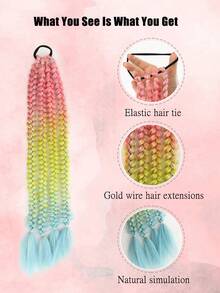 Ponytail Extension With Hair Tie 24 Inch Colored Hair Extensions For Braiding Colorful Ombre Pony Tail Hair Extensions For Braids Rainbow Festival Rave Crazy Hair Day 1 Pack (Pink Yellow Blue) - Multicolor - View 4