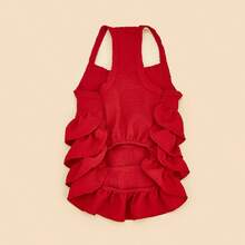 1pc Luxury Pet Suspender Multilayer Ruffle Dress, Fashionable & Elegant Wedding Season Suitable For Cats & Dogs, Soft & Breathable Animal Clothing, Lightweight & Comfortable For All Seasons - Red - View 3