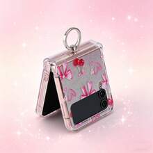 1个渐变闪光樱桃蝴蝶结唇形全包覆铰链电镀指环支架折叠手机壳，兼容三星Galaxy Z Flip3 5G、Galaxy Z Flip4 5G、Galaxy Z Flip5 5G、Galaxy Z Flip6 5G、Galaxy Z Flip7 5G、Galaxy Z Flip7 FE - 無色 - 查看 1