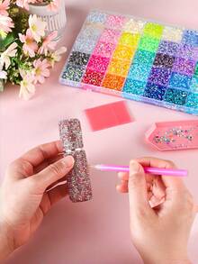 40 Colors Rhinestones For Bedazzling And Diamond Art, 3mm Flatback Gems With Tweezers, Perfect For Nail Art, Crafting, Clothing, Fabric Decor - Multicolor - View 3