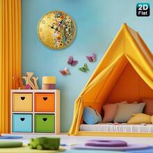 2D Flat, Single-Piece Wooden Baby Room Wall Clock - Golden Klimt Style Floral Mosaic, Luxurious Art Deco Style, Suitable For Living Room, Baby Room, Dining Room, Office - Perfect Gift For Mother's Day And Christmas - Battery Powered (AA Batteries Not Included), 2D Flat Design,Valentines Gift,Graduation,Mother Giftsr,Room Deocr,Wall Deoc,Home Essentials - 1pcs/10in/25cm - View 8