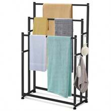 47.6 Inch Tall Free Standing Towel Racks 3 Tier Pool Towel Rack Outdoor Oversized Floor Bath Towel Drying Valet Holder Blanket Quilt Rack Stand For Bathroom Bedroom Beach Hot Tub Gym Pool Area Outside - 黑色 - 查看 1