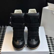 New Women's Suede Sneakers (Model Year 2026): Hidden Wedge Heel, Lightweight Upper, Concealed Reinforced Heel, Retro Street Style - 黑 - 查看 3