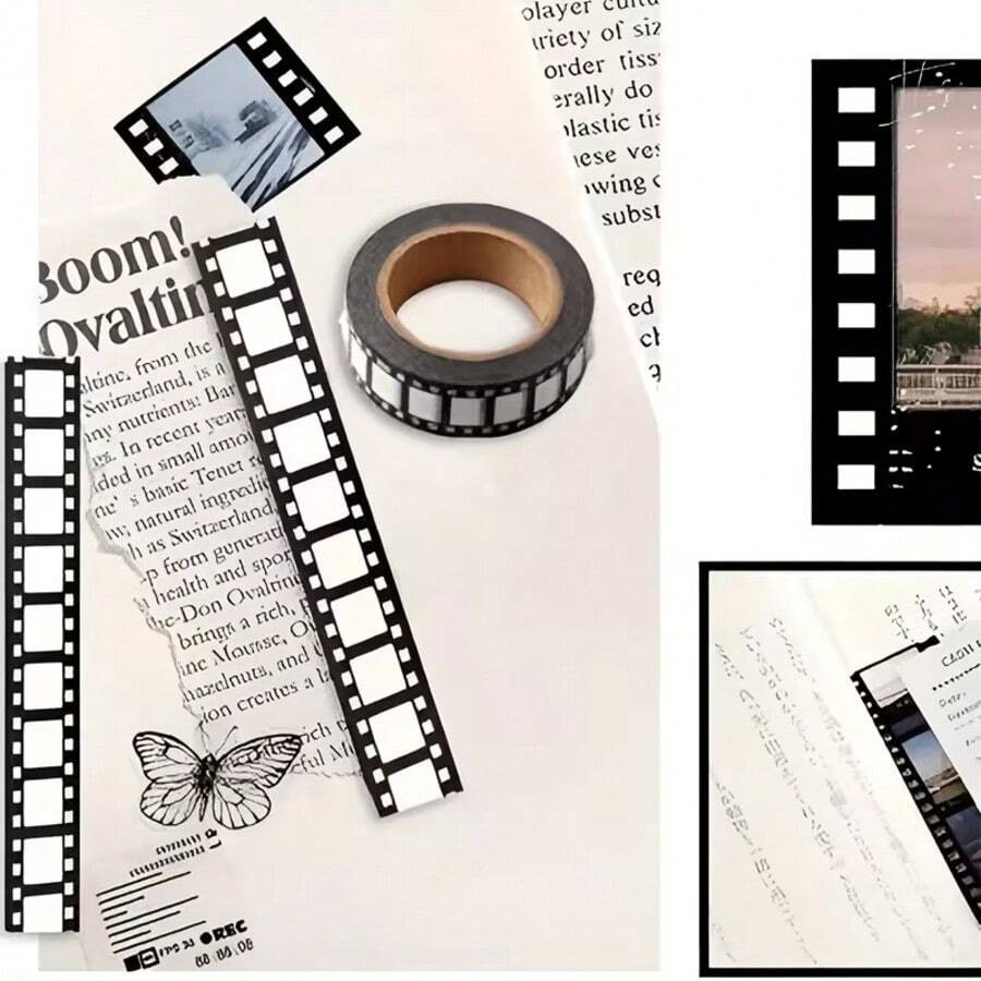 1 cuộn phim cổ điển và băng dính Washi - Thiết kế dải phim hoài cổ, băng dính Washi liền mạch, thích hợp để tự làm sổ kế hoạch, album ảnh, nhật ký và sổ tay (cuộn dài) - Nhiều màu - Xem 1