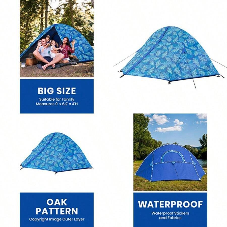Alvantor Tienda de campaña para 3 Personas Impermeable para mochilero Ultraligera Barra de Aluminio para 4 Estaciones Cabina al Aire Libre Doble Capa Viajes con patrón de Roble - como en la imagen - Ver 1