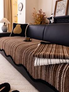 1 chiếc vỏ gối sofa vải jacquard chenille kẻ sọc bất đối xứng, kiểu dáng cổ điển, dùng được cả 4 mùa, chống trượt, chống bụi, chống nhăn, bền, chống trầy xước do mèo, bảo vệ sofa của bạn, phù hợp với sofa 1-4 chỗ và sofa hình chữ L. - Cà phê nâu - Xem 4