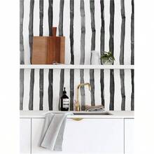 1 cuộn giấy dán tường đen dày, giấy dán tường kẻ sọc bóc sẵn, giấy dán tường vinyl tự dính màu ô liu/trắng hiện đại có thể tháo rời. - đen - Xem 16