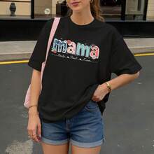Camiseta negra con estampado floral y texto mama personalizado para mamás en ocasiones casuales - Negro - Ver 3